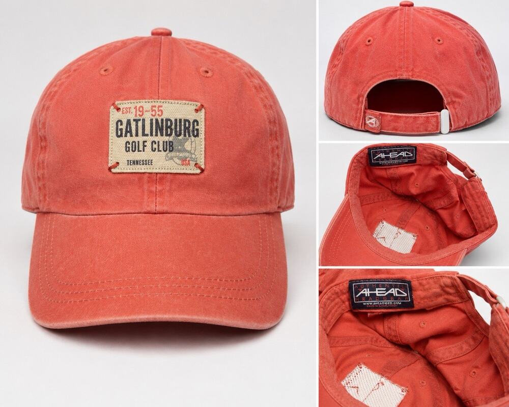 Gatlinburg Golf Club Tennessee Adjustable Hat Cap Coral Red Distressed Dad Hat